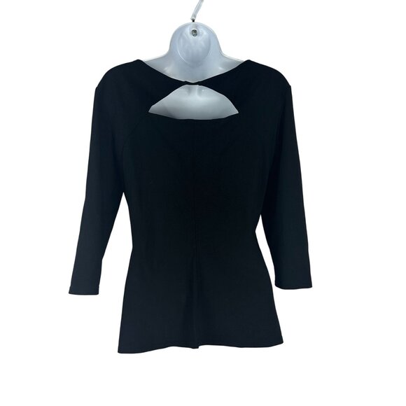 Linda Segal Black & Beige Abstract Print Top With Keyhole Detail Size Medium - Picture 2 of 5